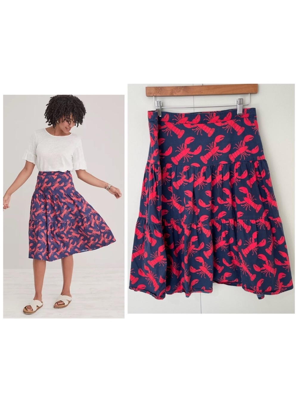 Navy and Red Lobster Print Eva Franco x Anthropologie skirt 12p